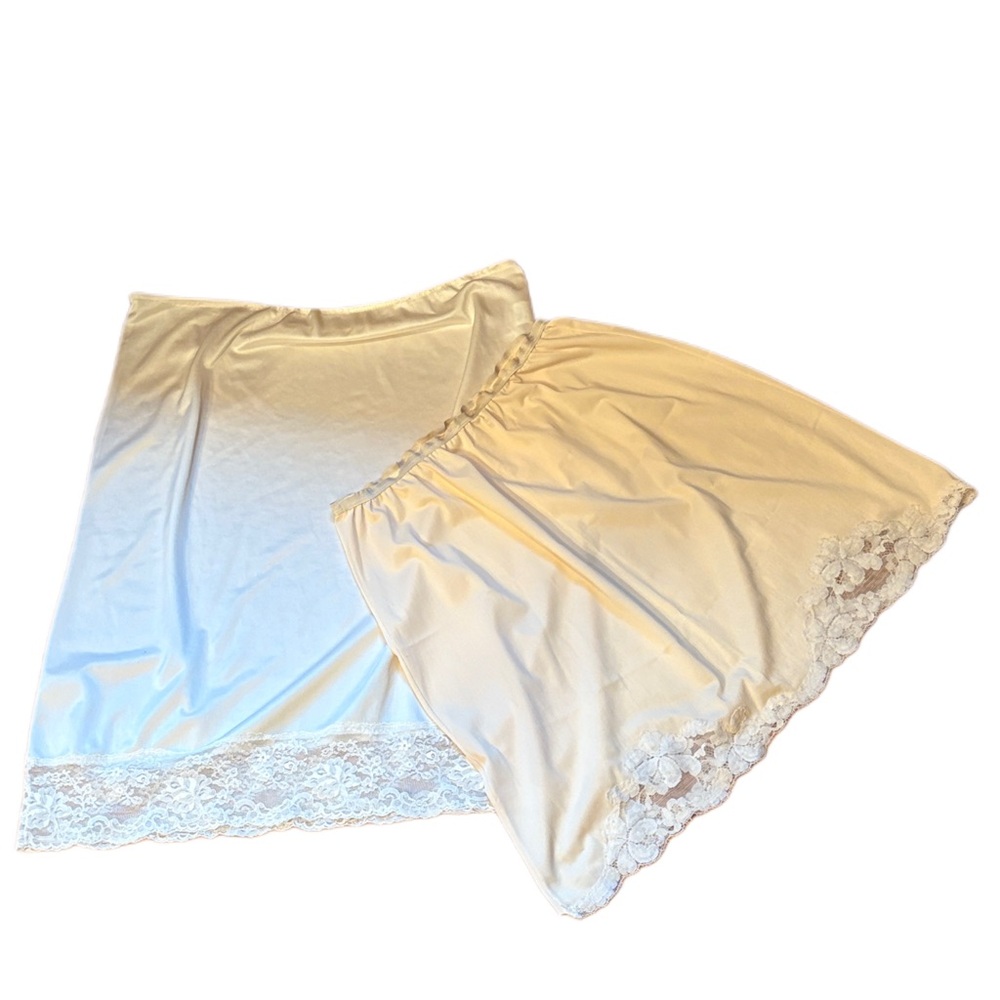 Two Vintage Lace Cream Trim Half Slips - Formfit Rogers & Undercover Wear